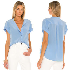 Equipment Femme Narses Button Front Top Short Cuff Sleeve Silk XS Garconne Blue
